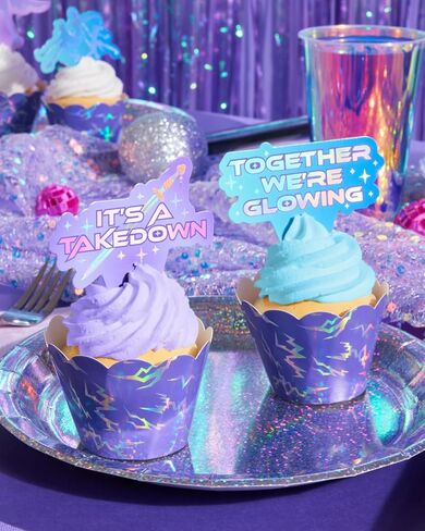 xo, Fetti Pop Star Cupcake Toppers and Wrappers - 24 Pc Set | Birthday Party Supplies, Concert Theme, Iridescent Foil, Fandom Decor, Music Party, Purple Holographic in Kuwait