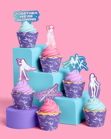 xo, Fetti Pop Star Cupcake Toppers and Wrappers - 24 Pc Set | Birthday Party Supplies, Concert Theme, Iridescent Foil, Fandom Decor, Music Party, Purple Holographic in Kuwait