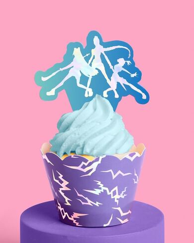 xo, Fetti Pop Star Cupcake Toppers and Wrappers - 24 Pc Set | Birthday Party Supplies, Concert Theme, Iridescent Foil, Fandom Decor, Music Party, Purple Holographic in Kuwait