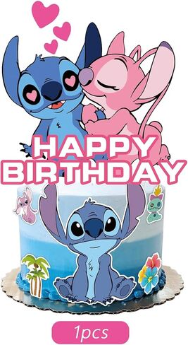 25Pcs For Stitch Movie Cake Decorations with 24pcs Cupcake Toppers, 1pcs Happy Birthday Cake Topper, Cartoon Themed Party Supplies, Perfect for Birthday Party Decorations in Saudi Arabia