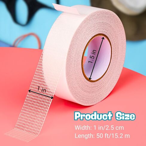 Double Sided Fabric Tape Heavy Duty – No Sew No Iron Hemming Tape for Pants, Curtains & Clothing, Permanent Fabric Adhesive Tape for Quick Hem Repair, Alterations & Crafting(White, 1" x50') in Kuwait