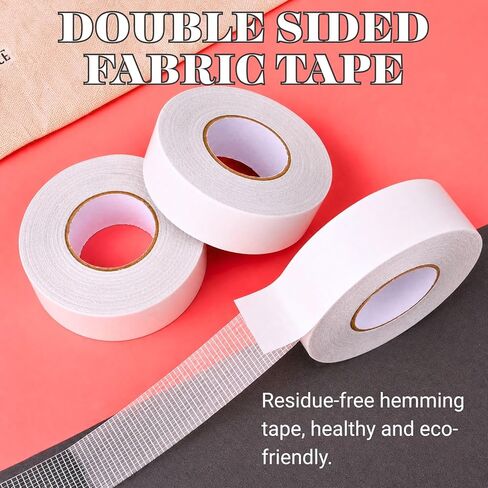 Double Sided Fabric Tape Heavy Duty – No Sew No Iron Hemming Tape for Pants, Curtains & Clothing, Permanent Fabric Adhesive Tape for Quick Hem Repair, Alterations & Crafting(White, 1" x50') in Kuwait