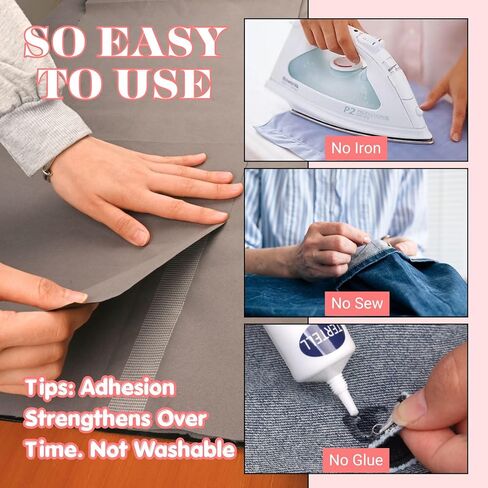 Double Sided Fabric Tape Heavy Duty – No Sew No Iron Hemming Tape for Pants, Curtains & Clothing, Permanent Fabric Adhesive Tape for Quick Hem Repair, Alterations & Crafting(White, 1" x50') in Kuwait