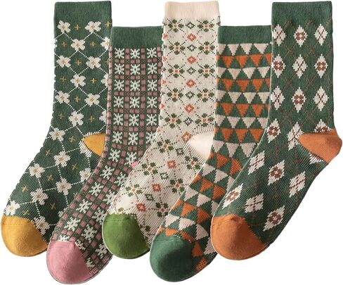 جوارب RosyClouds للسيدات والفتيات اللطيفة والمبتكرة، جوارب قطنية غير رسمية منقوشة كلاسيكية من Argyle، 5 أزواج in Kuwait