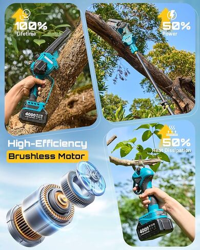 Seesii 4-in-1 Pole Saw & Pruning Shears Combo Kit, 6 Inch Mini Chainsaw for Tree Trimming, Battery Powered Chain Saw with Extension Pole, Tree Trimmer Limb Branch Cutter Pruner in Saudi Arabia