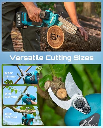 Seesii 4-in-1 Pole Saw & Pruning Shears Combo Kit, 6 Inch Mini Chainsaw for Tree Trimming, Battery Powered Chain Saw with Extension Pole, Tree Trimmer Limb Branch Cutter Pruner in Saudi Arabia