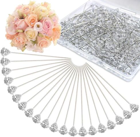 300Pcs Diamond Rhinestones Pins, 2 Inch Clear Crystal Diamond Flower Corsage for Wedding Bouquet, Floral Boutonniere Bridal Hair Jewelry, Hair Accessories for DIY Craft(Small) in Saudi Arabia