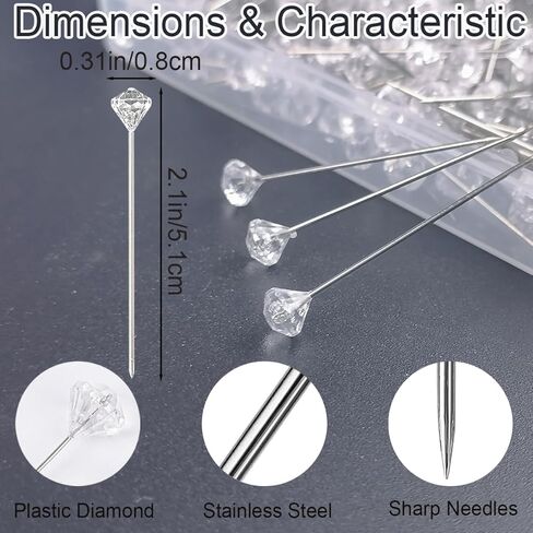 300Pcs Diamond Rhinestones Pins, 2 Inch Clear Crystal Diamond Flower Corsage for Wedding Bouquet, Floral Boutonniere Bridal Hair Jewelry, Hair Accessories for DIY Craft(Small) in Saudi Arabia