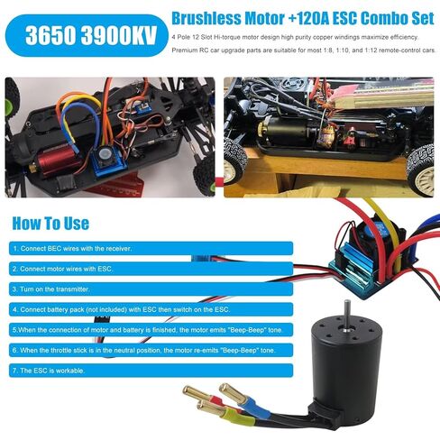 Upgraded 3900KV Motor for RC Vehicle Brushless Power System - with 120A Electronic Speed Control in Kuwait
