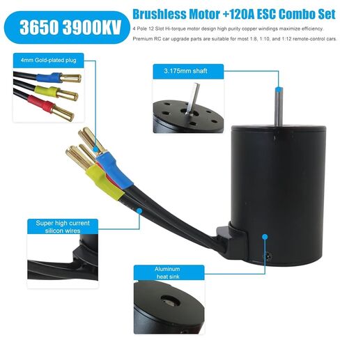 3650 3900KV Brushless Motor with 120A ESC Fit for RC Car Truck Performance Upgrade in Kuwait