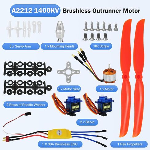 A2212 1400KV RC Brushless Motor 30A ESC Motor SG90 Micro Servo 8060 Propeller Set Compatible with RC Plane Quadcopter Fixed Wing Plane Helicopter Aircraft Repair Kit in Saudi Arabia