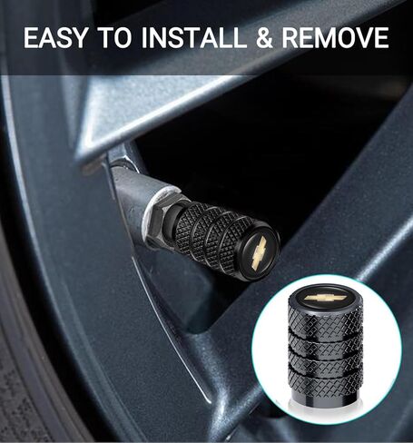 Tire Valve Stem Cap Cover Universal Fit for Chevrolet Chevy Silverado Colorado Tahoe Malibu Suburban Camaro Cruze Equinox Sonic Accessories for Car Truck Motorcycle Bike 091403 Black 5Pcs in Saudi Arabia