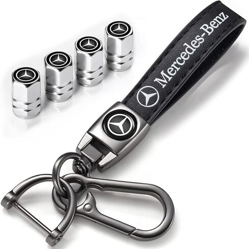 Car Tire Valve Stem Caps and Car Keychain Combo Compatible with Mercedes Benz C E S M Serie CLK GLK GL AB AMG GLS GLE AMG Keyring for Men and Women Family Present Car Accessories in Kuwait