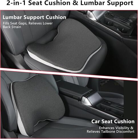 2 in 1 Car Seat Cushions or Lumbar Support Pillow for Driving, Memory Foam Truck Seat Pad for Office Chair, Sciatica & Lower Back Pain Relief, Grey in Saudi Arabia