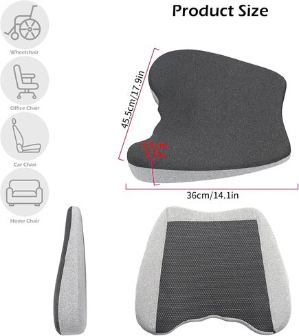 2 in 1 Car Seat Cushions or Lumbar Support Pillow for Driving, Memory Foam Truck Seat Pad for Office Chair, Sciatica & Lower Back Pain Relief, Grey in Saudi Arabia