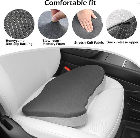 2 in 1 Car Seat Cushions or Lumbar Support Pillow for Driving, Memory Foam Truck Seat Pad for Office Chair, Sciatica & Lower Back Pain Relief, Grey in Saudi Arabia