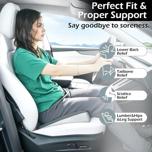 2 in 1 Car Seat Cushions or Lumbar Support Pillow for Driving, Memory Foam Truck Seat Pad for Office Chair, Sciatica & Lower Back Pain Relief, Grey in Saudi Arabia