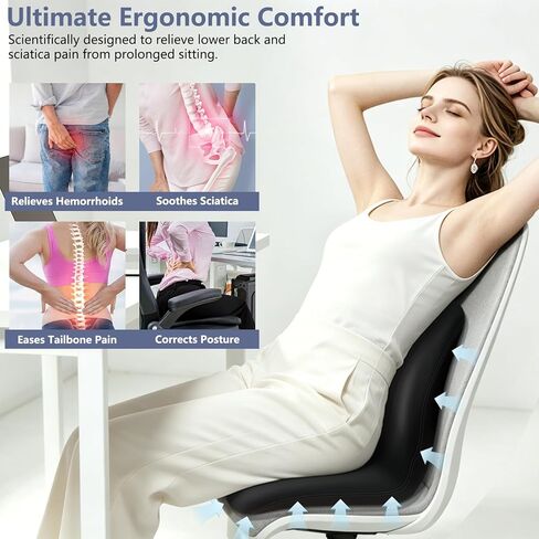 Car Seat Cushion with Lumbar Support Pillow - Memory Foam Driver Seat Cushion for Back & Sciatica Pain Relief, Washable Cover, Non-Slip Bottom for Long Driving, Office Chair & Truck (Black) in Saudi Arabia