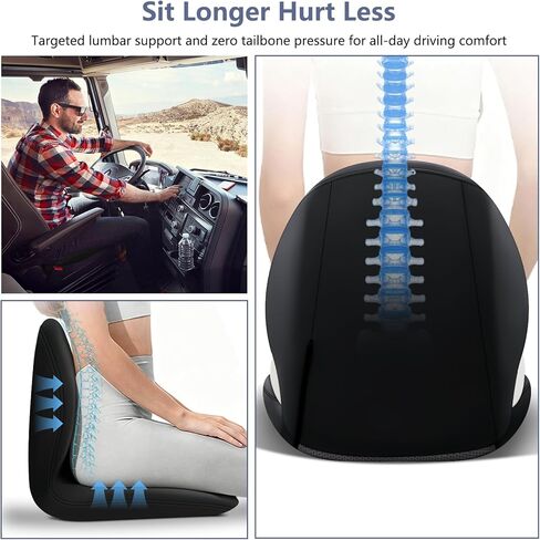 Car Seat Cushion with Lumbar Support Pillow - Memory Foam Driver Seat Cushion for Back & Sciatica Pain Relief, Washable Cover, Non-Slip Bottom for Long Driving, Office Chair & Truck (Black) in Saudi Arabia