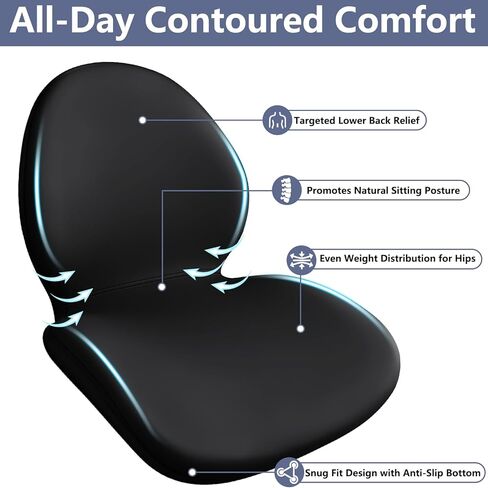 Car Seat Cushion with Lumbar Support Pillow - Memory Foam Driver Seat Cushion for Back & Sciatica Pain Relief, Washable Cover, Non-Slip Bottom for Long Driving, Office Chair & Truck (Black) in Saudi Arabia