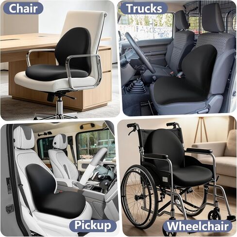 Car Seat Cushion with Lumbar Support Pillow - Memory Foam Driver Seat Cushion for Back & Sciatica Pain Relief, Washable Cover, Non-Slip Bottom for Long Driving, Office Chair & Truck (Black) in Saudi Arabia