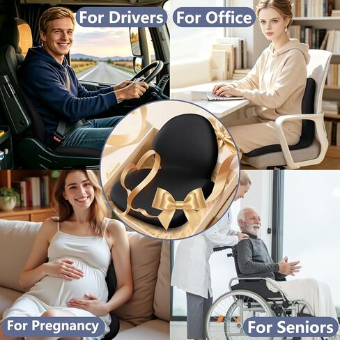 Car Seat Cushion with Lumbar Support Pillow - Memory Foam Driver Seat Cushion for Back & Sciatica Pain Relief, Washable Cover, Non-Slip Bottom for Long Driving, Office Chair & Truck (Black) in Saudi Arabia