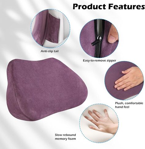 Lumbar Support Pillow for Car, Ergonomic Memory Foam Back Cushion for Driving, Seat Office Chair, Gaming Chair, Lower Back Support for Back Pain Relief, Purple, 1 Pack in Kuwait
