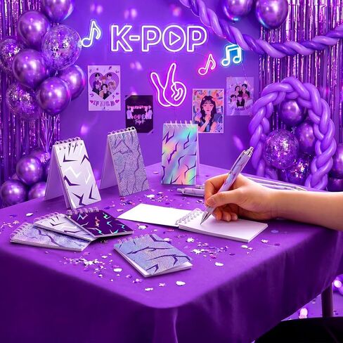 Glenmal 24 جهاز كمبيوتر شخصي Kpop موضوع حفلة عيد ميلاد لصالح الأرجواني دفاتر ملاحظات صغيرة لهدايا أعياد ميلاد Kpop، نمط طاقة الليزر المجسم لوازم الحفلات النابضة بالحياة لحدث عيد الميلاد حقيبة جودي وسادة مذكرة عصرية in Kuwait