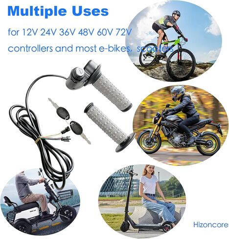 Full Twist Throttle Compatible with Ridstar Q20, True Plug and Play Taper Handles Ebike Throttle 12V-72V Wide Voltage with Key Lock, Fits E-Bike and E-Scooter in Saudi Arabia