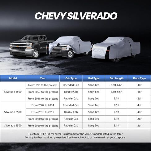 Multi-Layer Chevy Silverado Truck Cover, Custom Fit Silverado 1500 1998-2026 Extended Cab Short Bed(8.1')Car Cover Waterproof All Weather, Full Exterior Cover Rain Wind and UV Protect With Door Zipper in Saudi Arabia