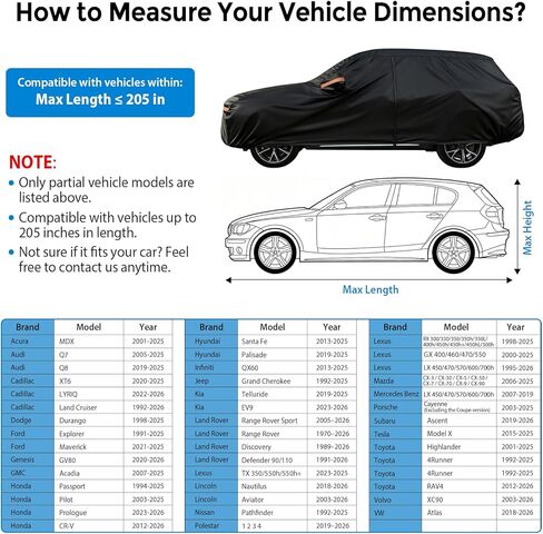 Car Cover for Toyota RAV4 2012-2026 & for Honda CR‑V 2012-2026, with Driver Side Zipper & Reflective Strips, SUV Full Car Cover Waterproof All Weather Outdoor for Snow Rain Sun UV Dust Protector in Kuwait