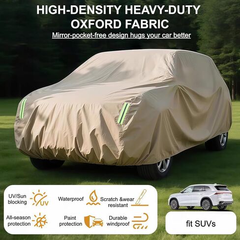 Heavy-Duty Oxford Waterproof Full Car Cover with Soft Lining, Windproof All Weather SUV Protection Against Hail, UV, Snow Ice, Dirt＆Leaf, Sturdy and Durable Outdoor Full Cover Universal Fit Suvs in Saudi Arabia