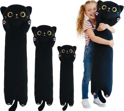 Kekeso Long Cat Plush, Soft Black Cat Pillow Cute Stuffed Animal Toy Hugging Pillow Birthday for Kids Adults (60cm/23.62inch) in Saudi Arabia