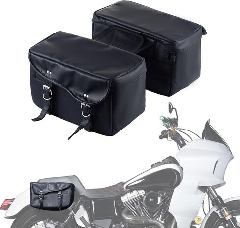 PU Leather Motorcycle Saddlebags,15L×2 (30L / 7.9 GAL) Waterproof Soft Bags, Compatible with Harley Softail, Dyna, Street Bob, Wide Glide, Super Glide, FXR, Low Rider S, Sportster, Black in Kuwait