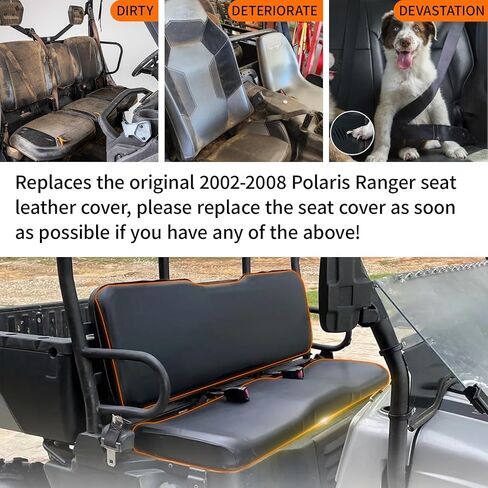 غطاء مقعد جلدي بديل لـ 2002-2008 Polaris Ranger 425 500 570 700 800 900 & 2009 Ranger 700 Crew، غطاء مقعد UTV سفلي مقاوم للماء بسمك in Kuwait