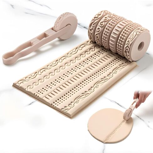 AceOrbit 6pcs Clay Texture Rollers, Clay Roller with Handle, 6 Patterns Texture for Modeling, Painting & Glaze Design Handle Pottery Tools Set in Kuwait