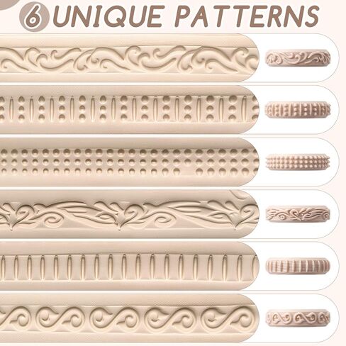 AceOrbit 6pcs Clay Texture Rollers, Clay Roller with Handle, 6 Patterns Texture for Modeling, Painting & Glaze Design Handle Pottery Tools Set in Kuwait