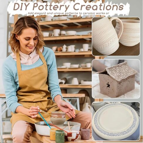 AceOrbit 6pcs Clay Texture Rollers, Clay Roller with Handle, 6 Patterns Texture for Modeling, Painting & Glaze Design Handle Pottery Tools Set in Kuwait