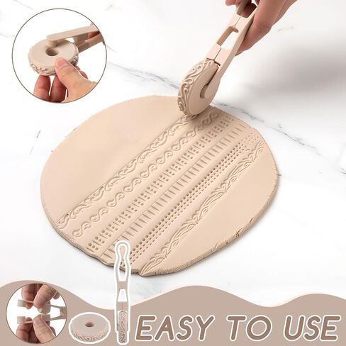 AceOrbit 6pcs Clay Texture Rollers, Clay Roller with Handle, 6 Patterns Texture for Modeling, Painting & Glaze Design Handle Pottery Tools Set in Kuwait