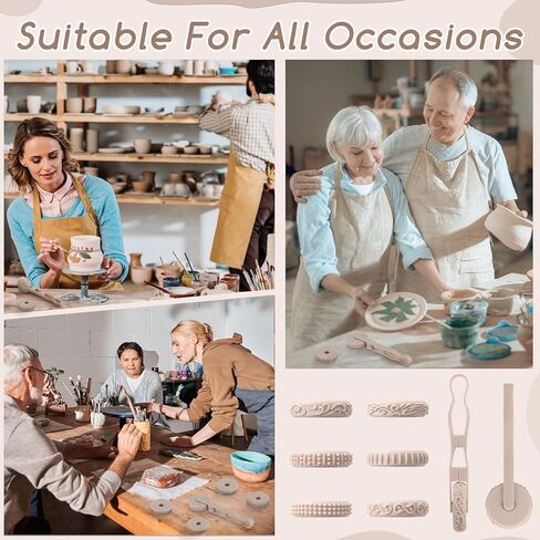 AceOrbit 6pcs Clay Texture Rollers, Clay Roller with Handle, 6 Patterns Texture for Modeling, Painting & Glaze Design Handle Pottery Tools Set in Kuwait