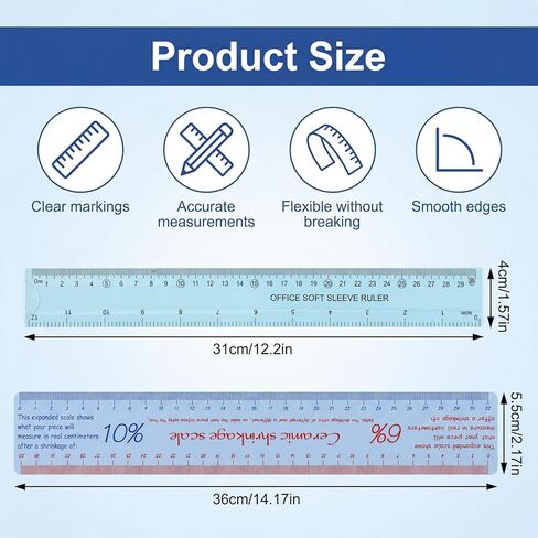 Ceramic Shrinkage Scale Ruler Set, 2 Pcs Pottery Clay Sculpture Measuring Tool with Standard Ruler for Carving Shaping Modeling in Kuwait