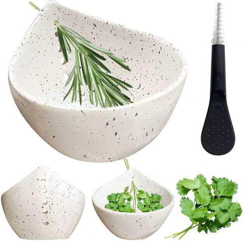 Herb Stripper Bowl,2026 New Herb Stripper Bowl Ceramic,Kitchen Tools for Stripping Herbs,Comes with a Small Brush. (Navy Blue) in Saudi Arabia