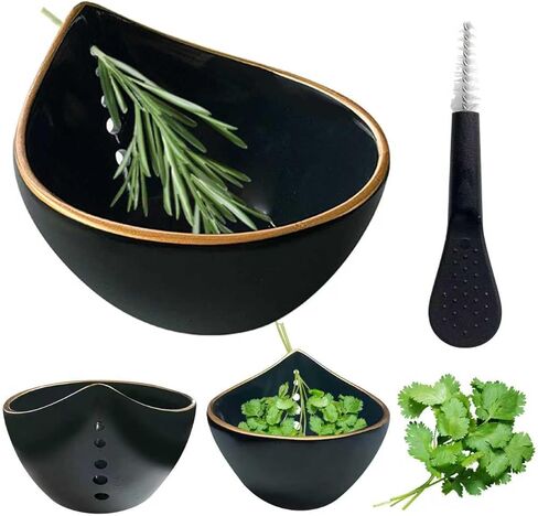 Herb Stripper Bowl,2026 New Herb Stripper Bowl Ceramic,Kitchen Tools for Stripping Herbs,Comes with a Small Brush. (Navy Blue) in Saudi Arabia