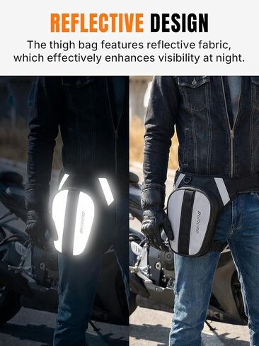 Oumurs Reflective Motorcycle Leg Bag, Quick Release Buckle & Adjustable Strap for Men & Women, Water-Resistant Thigh Bag with Quick-Access Storage, High Visibility for Riding Hiking Camping in Kuwait