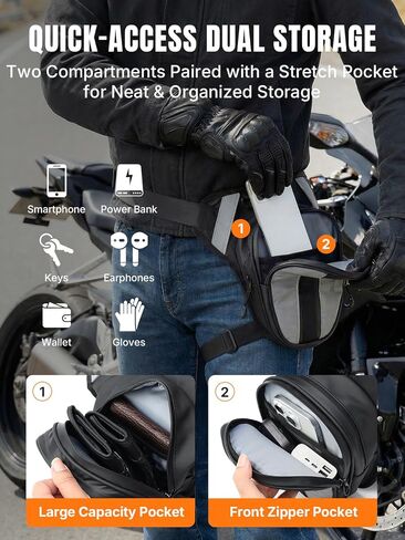 Oumurs Reflective Motorcycle Leg Bag, Quick Release Buckle & Adjustable Strap for Men & Women, Water-Resistant Thigh Bag with Quick-Access Storage, High Visibility for Riding Hiking Camping in Kuwait