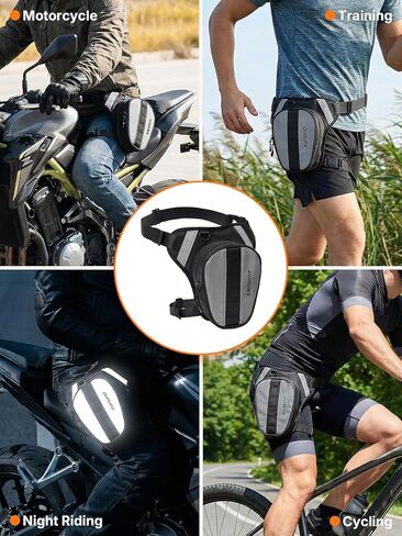 Oumurs Reflective Motorcycle Leg Bag, Quick Release Buckle & Adjustable Strap for Men & Women, Water-Resistant Thigh Bag with Quick-Access Storage, High Visibility for Riding Hiking Camping in Kuwait