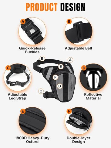 Oumurs Reflective Motorcycle Leg Bag, Quick Release Buckle & Adjustable Strap for Men & Women, Water-Resistant Thigh Bag with Quick-Access Storage, High Visibility for Riding Hiking Camping in Kuwait
