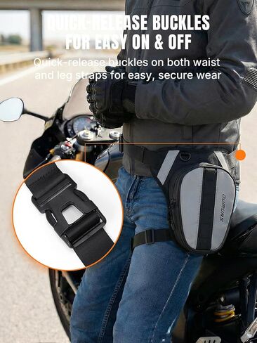 Oumurs Reflective Motorcycle Leg Bag, Quick Release Buckle & Adjustable Strap for Men & Women, Water-Resistant Thigh Bag with Quick-Access Storage, High Visibility for Riding Hiking Camping in Kuwait
