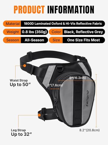 Oumurs Reflective Motorcycle Leg Bag, Quick Release Buckle & Adjustable Strap for Men & Women, Water-Resistant Thigh Bag with Quick-Access Storage, High Visibility for Riding Hiking Camping in Kuwait