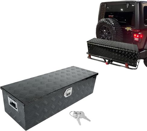 39"X13"X10" Black Heavy Duty Aluminum Pickup Truck Bed 5 Bar Tread Pattern Truck Tool Box, Underbody Tool Box Storage Trailer Tongue Box with Lock and Key for RV, ATV, Trailer & Truck in Saudi Arabia